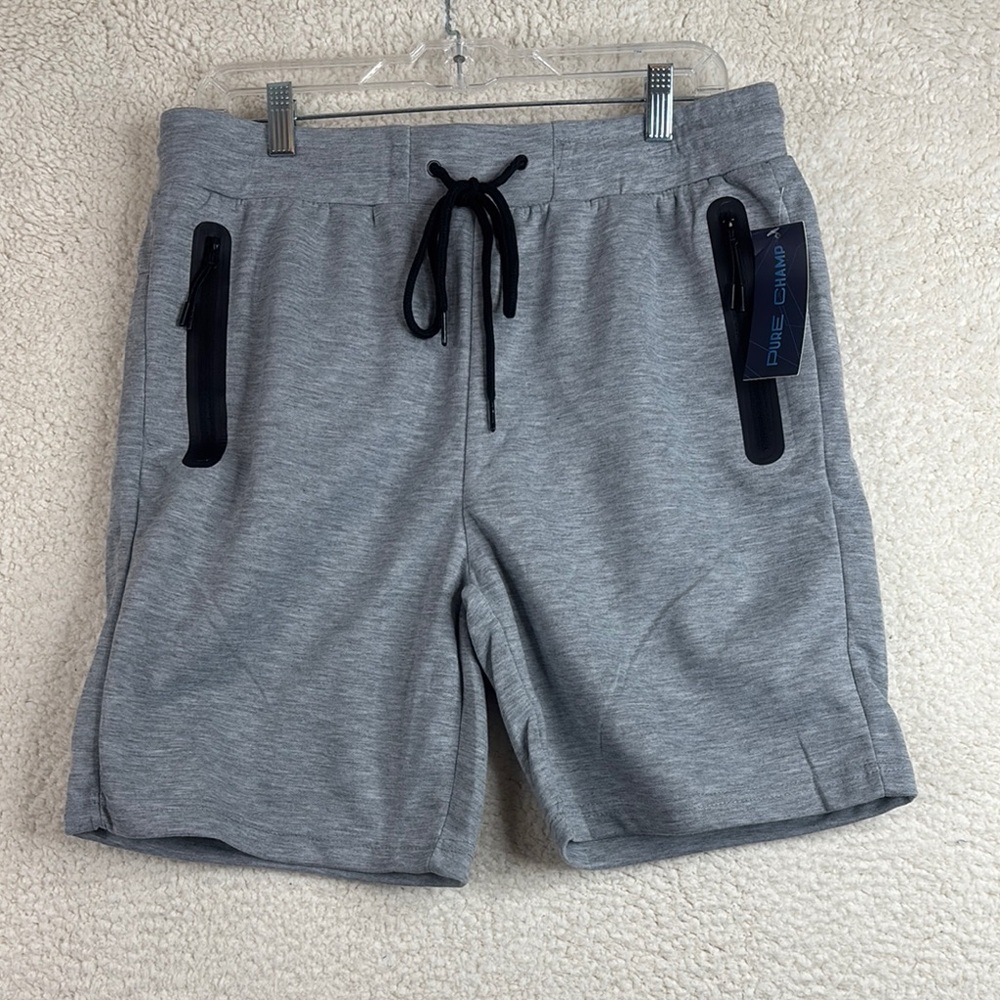 NWT Pure Champ Mens Gray Fleece Casual Gym Sweat Shorts 3-Pockets L LARGE